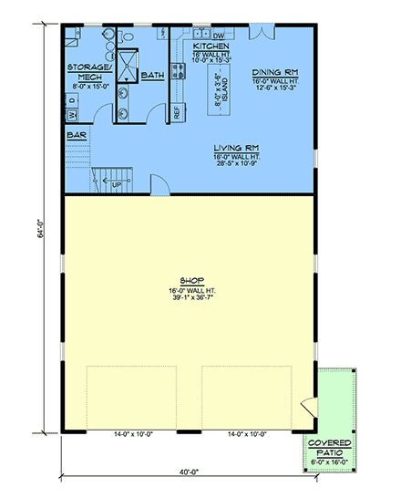 Barndominium, Country House Plan 102509 with 1 Beds, 1 Baths, 4 Car Garage First Level Plan