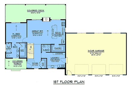 Coastal, Contemporary, Modern House Plan 102510 with 1 Beds, 2 Baths, 3 Car Garage First Level Plan