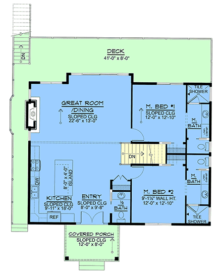 Coastal, Contemporary, Modern House Plan 102511 with 2 Beds, 3 Baths First Level Plan