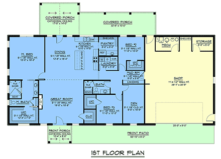 Barndominium, Craftsman, Farmhouse, Modern, New American, Ranch House Plan 102512 with 3 Beds, 2 Baths, 2 Car Garage First Level Plan