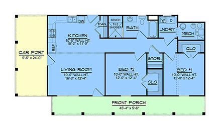 Country, New American, Ranch House Plan 102513 with 2 Beds, 1 Baths, 1 Car Garage First Level Plan
