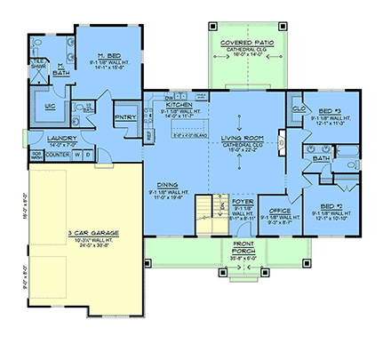 Country, Craftsman, Farmhouse, New American, Ranch, Traditional House Plan 102514 with 3 Beds, 3 Baths, 3 Car Garage First Level Plan