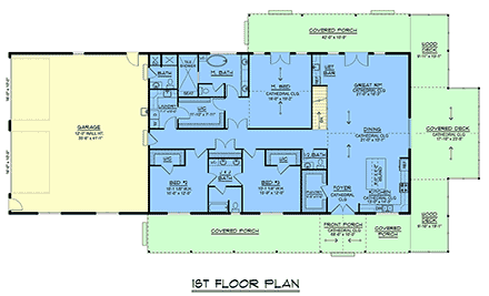 Barndominium, Country, Modern House Plan 102515 with 3 Beds, 4 Baths, 4 Car Garage First Level Plan