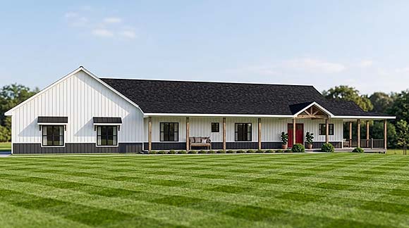 Barndominium, Country, Modern House Plan 102515 with 3 Beds, 4 Baths, 4 Car Garage Elevation