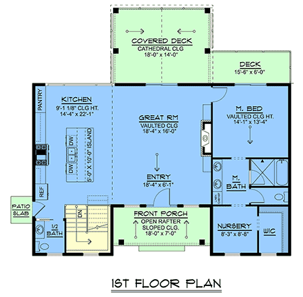 Contemporary, Craftsman, Modern House Plan 102516 with 1 Beds, 2 Baths First Level Plan