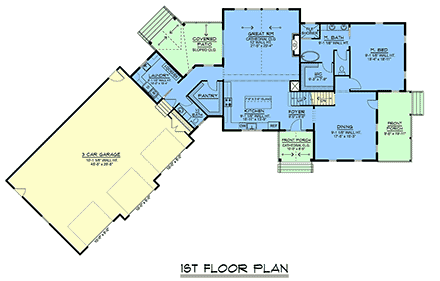 Colonial, Country, Farmhouse, New American, Traditional House Plan 102517 with 4 Beds, 3 Baths, 3 Car Garage First Level Plan