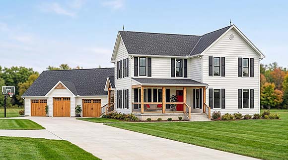 Colonial, Country, Farmhouse, New American, Traditional House Plan 102517 with 4 Beds, 3 Baths, 3 Car Garage Elevation