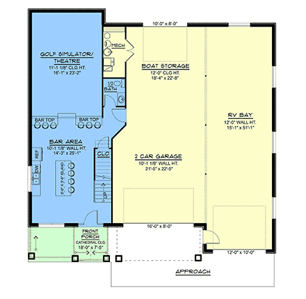 Country, Craftsman, New American Garage-Living Plan 102518 with 4 Beds, 3 Baths, 3 Car Garage First Level Plan