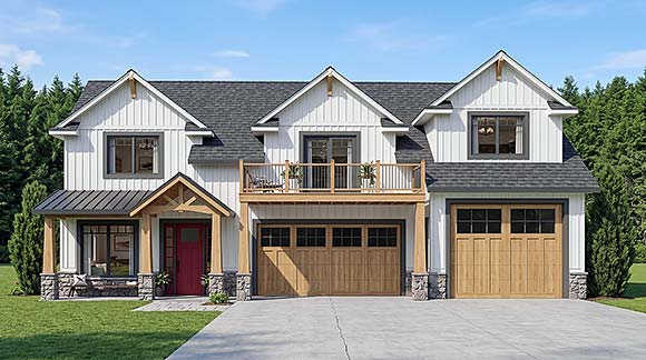 Country, Craftsman, New American Garage-Living Plan 102518 with 4 Beds, 3 Baths, 3 Car Garage Elevation