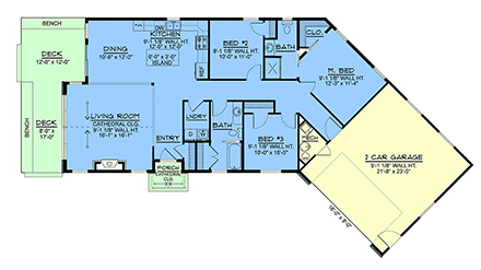 Country, Craftsman, New American, Ranch House Plan 102519 with 3 Beds, 2 Baths, 2 Car Garage First Level Plan