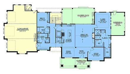 Contemporary, Country, Craftsman, New American, Traditional House Plan 102521 with 2 Beds, 4 Baths, 3 Car Garage First Level Plan
