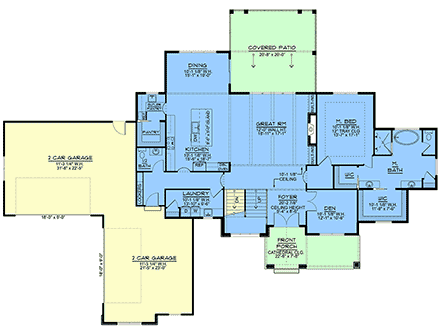Craftsman, Modern, New American House Plan 102522 with 5 Beds, 4 Baths, 4 Car Garage First Level Plan