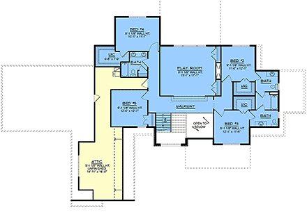 Craftsman, Modern, New American House Plan 102522 with 5 Beds, 4 Baths, 4 Car Garage Second Level Plan