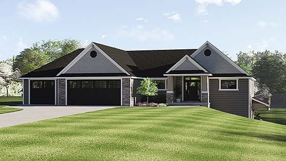 Country, Craftsman, New American, Traditional House Plan 102523 with 3 Beds, 2 Baths, 3 Car Garage Elevation