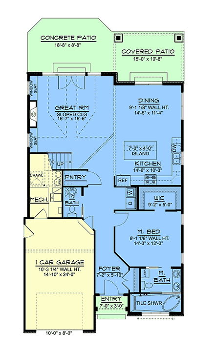 Coastal, Contemporary, Craftsman, New American, Traditional House Plan 102524 with 3 Beds, 3 Baths, 1 Car Garage First Level Plan