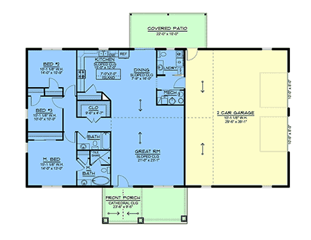 Barndominium, Country, Craftsman, Ranch House Plan 102525 with 3 Beds, 3 Baths, 2 Car Garage First Level Plan