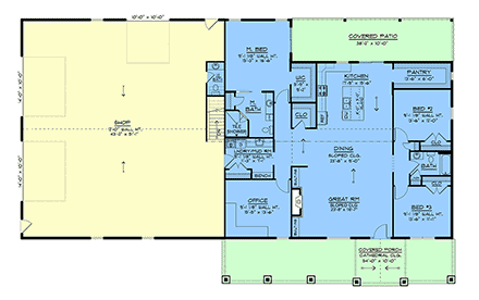 Barndominium, Country, Craftsman, Farmhouse, Ranch House Plan 102526 with 3 Beds, 3 Baths, 4 Car Garage First Level Plan