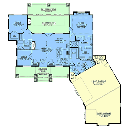 Contemporary, Country, Craftsman, Farmhouse, Ranch, Traditional House Plan 102527 with 2 Beds, 3 Baths, 3 Car Garage First Level Plan