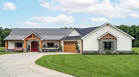 Contemporary, Country, Craftsman, Farmhouse, Ranch, Traditional House Plan 102527 with 2 Beds, 3 Baths, 3 Car Garage Elevation