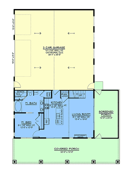 Barndominium, Country, Craftsman, Farmhouse, Southern House Plan 102531 with 2 Beds, 2 Baths, 3 Car Garage First Level Plan