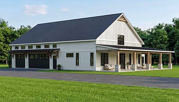 Barndominium, Country, Craftsman, Farmhouse, Southern House Plan 102531 with 2 Beds, 2 Baths, 3 Car Garage Elevation