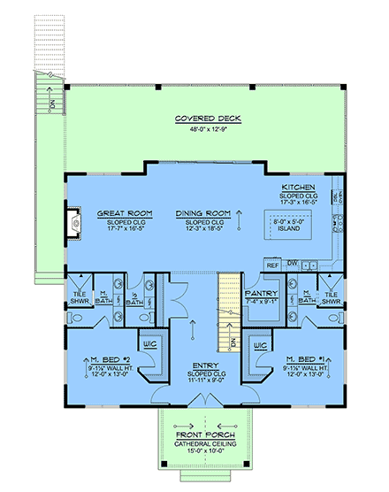 Coastal, Contemporary, Modern, New American House Plan 102533 with 2 Beds, 3 Baths First Level Plan