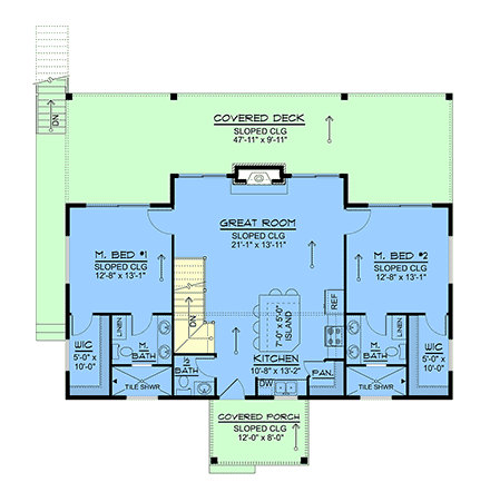 Coastal, Country, Craftsman, Modern House Plan 102534 with 2 Beds, 3 Baths First Level Plan