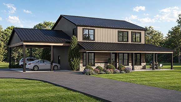 Barndominium, Contemporary, Country, Craftsman, New American House Plan 102535 with 3 Beds, 3 Baths, 3 Car Garage Elevation