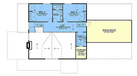 Barndominium, Country, Craftsman, Farmhouse House Plan 102536 with 3 Beds, 3 Baths, 3 Car Garage Second Level Plan