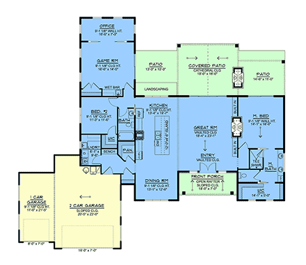 Contemporary, Modern House Plan 102537 with 2 Beds, 2 Baths, 3 Car Garage First Level Plan