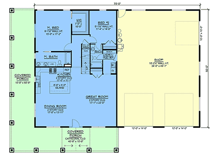 Barndominium, Contemporary, Country, Craftsman, Farmhouse House Plan 102538 with 4 Beds, 3 Baths, 2 Car Garage First Level Plan