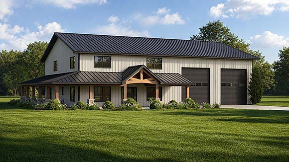 Barndominium, Contemporary, Country, Craftsman, Farmhouse House Plan 102538 with 4 Beds, 3 Baths, 2 Car Garage Elevation