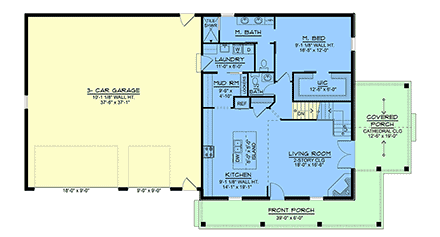 Barndominium, Country, Craftsman, Farmhouse, Traditional House Plan 102539 with 3 Beds, 3 Baths, 3 Car Garage First Level Plan