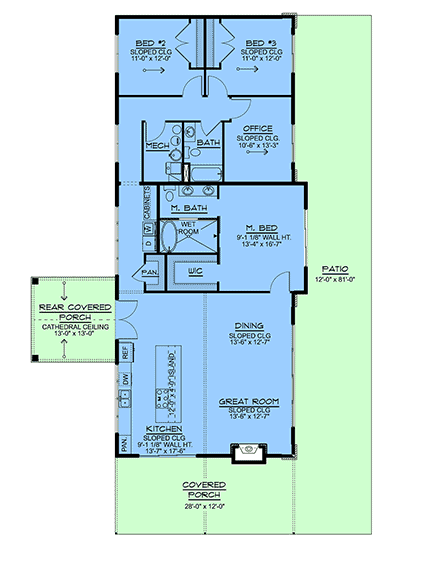 Contemporary, Modern, New American, Ranch House Plan 102542 with 3 Beds, 2 Baths First Level Plan