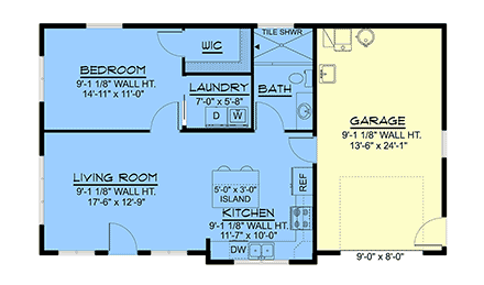Barndominium, Country, Ranch House Plan 102543 with 1 Beds, 1 Baths, 1 Car Garage First Level Plan