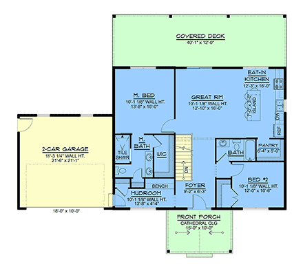 Coastal, Country, Craftsman, New American House Plan 102544 with 2 Beds, 2 Baths, 2 Car Garage First Level Plan