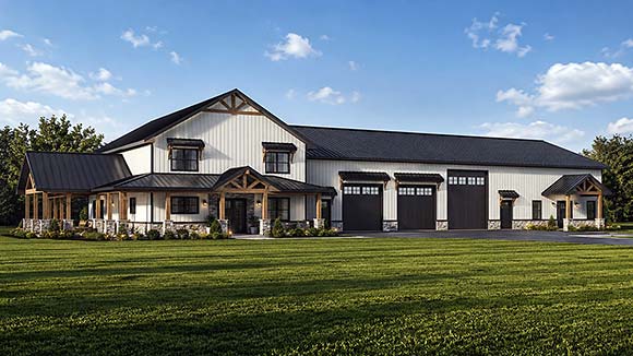 Barndominium, Country, Craftsman, Farmhouse House Plan 102546 with 5 Beds, 6 Baths, 3 Car Garage Elevation