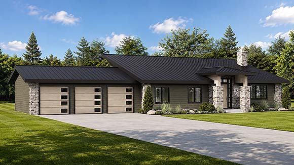 Contemporary, Country, Craftsman, New American, Ranch House Plan 102547 with 3 Beds, 3 Baths, 3 Car Garage Elevation