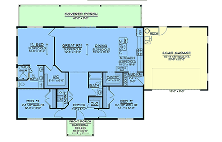 Contemporary, Country, Craftsman, Modern, New American, Ranch House Plan 102548 with 3 Beds, 2 Baths, 2 Car Garage First Level Plan