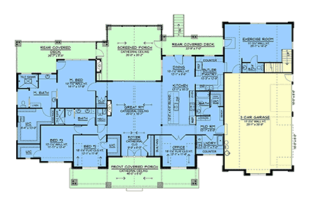 Country, Craftsman, Farmhouse, New American, Traditional House Plan 102549 with 3 Beds, 4 Baths, 3 Car Garage First Level Plan