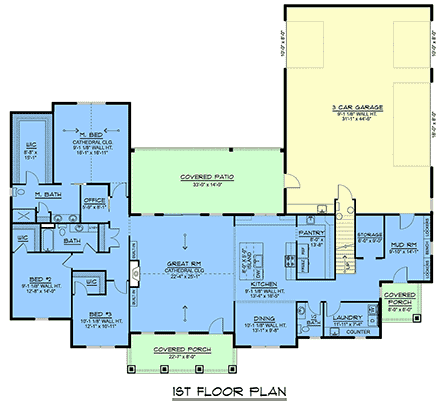 Contemporary, Country, Craftsman, Farmhouse, New American House Plan 102551 with 3 Beds, 3 Baths, 3 Car Garage First Level Plan