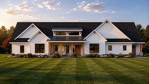 Contemporary, Country, Craftsman, Farmhouse, New American House Plan 102551 with 3 Beds, 3 Baths, 3 Car Garage Elevation