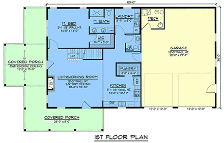 Barndominium, Country, Craftsman, Farmhouse, New American House Plan 102555 with 3 Beds, 3 Baths, 2 Car Garage First Level Plan