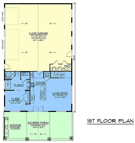 Barndominium, Country, Craftsman, New American House Plan 102556 with 3 Beds, 2 Baths, 3 Car Garage First Level Plan