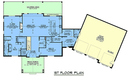 Coastal, Contemporary, Country, Craftsman, New American House Plan 102557 with 2 Beds, 3 Baths, 3 Car Garage First Level Plan