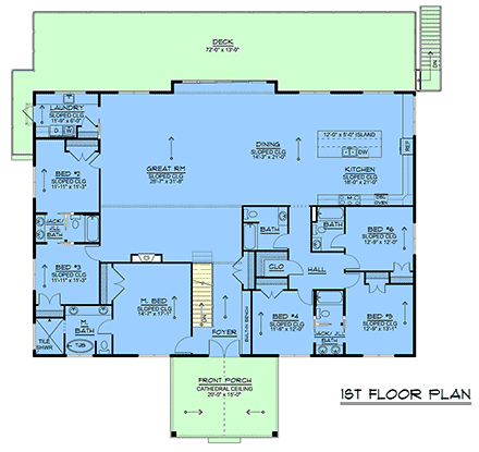 Coastal, Contemporary, Country, Craftsman, Modern, New American House Plan 102558 with 6 Beds, 5 Baths, 2 Car Garage First Level Plan
