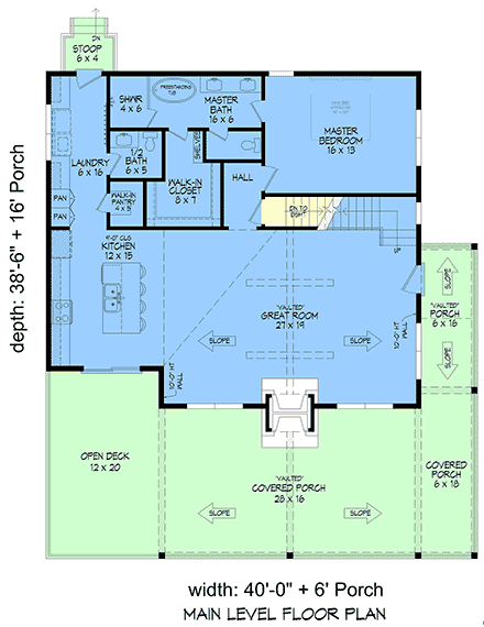 Contemporary, Country, Prairie, Traditional House Plan 102601 with 3 Beds, 3 Baths, 3 Car Garage First Level Plan