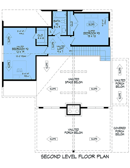 Contemporary, Country, Prairie, Traditional House Plan 102601 with 3 Beds, 3 Baths, 3 Car Garage Second Level Plan