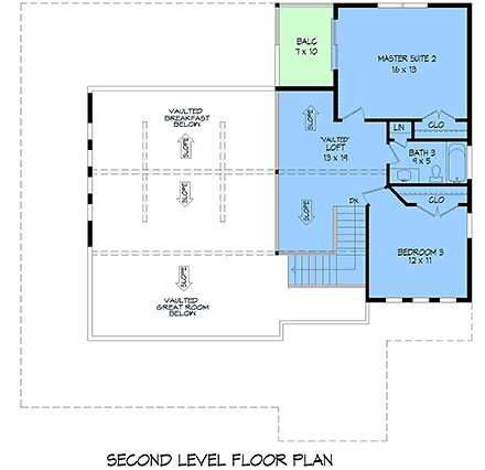 Country, Farmhouse, Traditional House Plan 102602 with 3 Beds, 3 Baths Second Level Plan