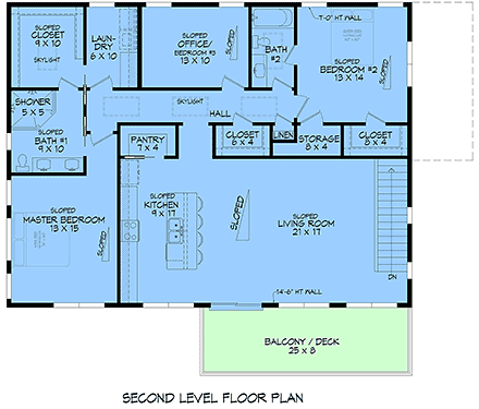 Contemporary, Modern Garage-Living Plan 102603 with 3 Beds, 3 Baths, 3 Car Garage Second Level Plan
